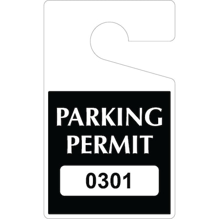 Lustre-Cal Heavy Duty Hanging Parking Permit Black 5in x 3in 55mil Plastic Serialized 301-350, 50PK 253323551K0301
